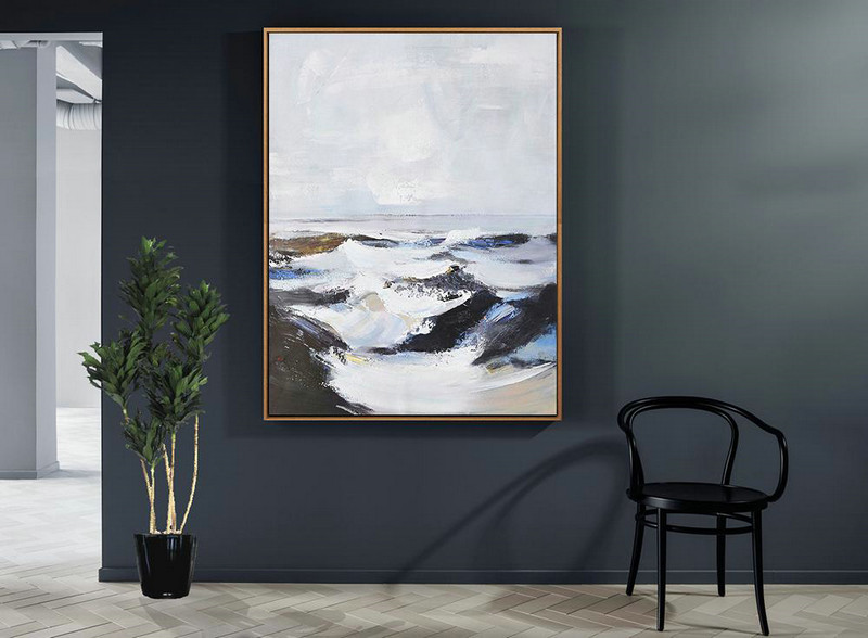 Extra Large Acrylic Painting On Canvas,Vertical Palette Knife Contemporary Art,Living Room Canvas Art,Black,Gray,White.etc